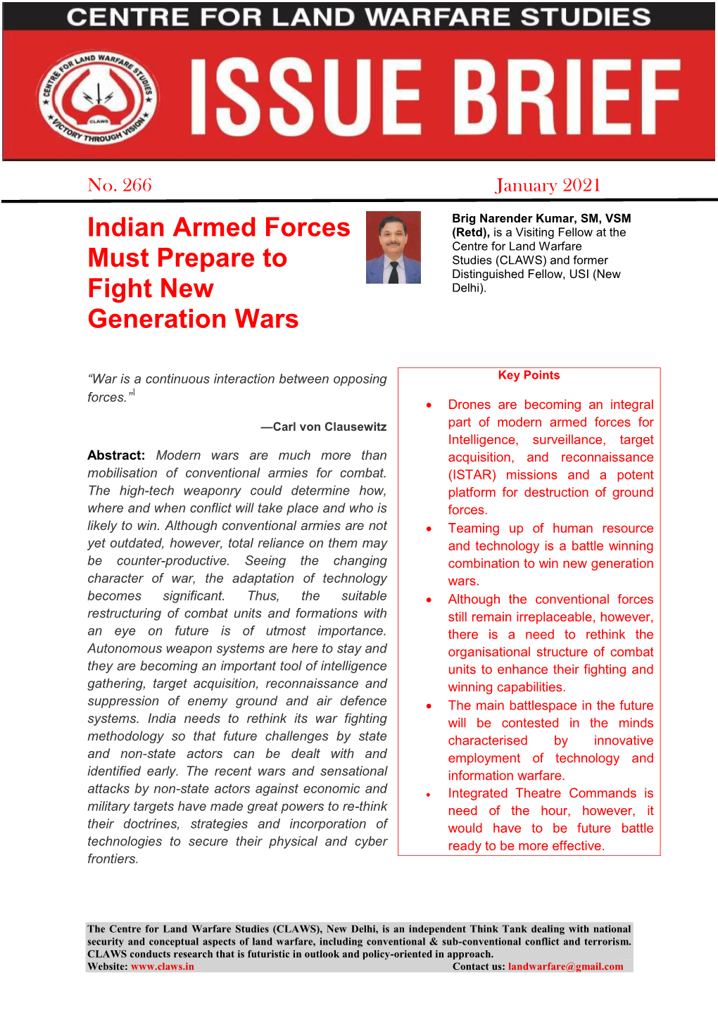 Indian Armed Forces Must Prepare to Fight New Generation Wars
