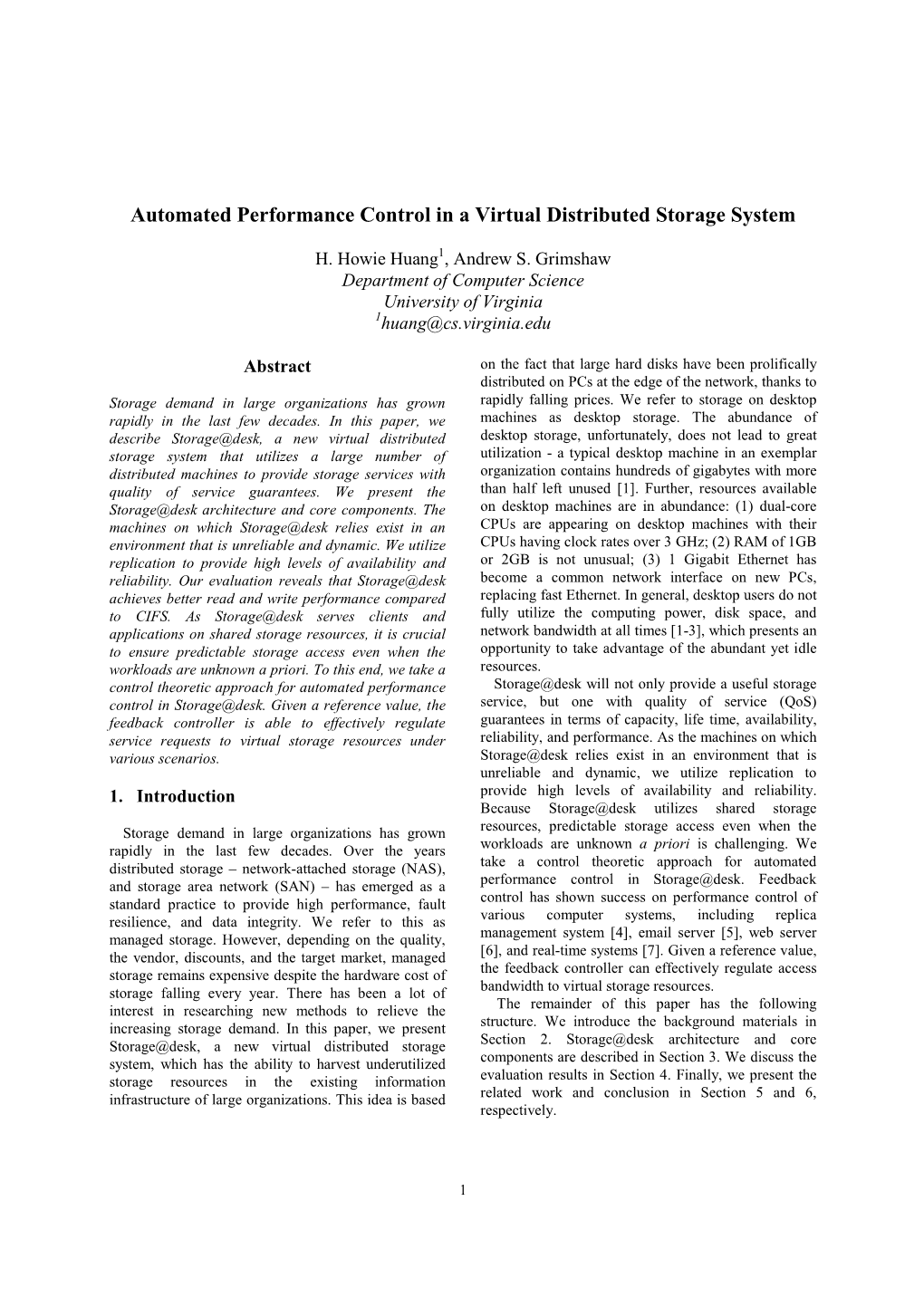 Automated Performance Control in a Virtual Distributed Storage System