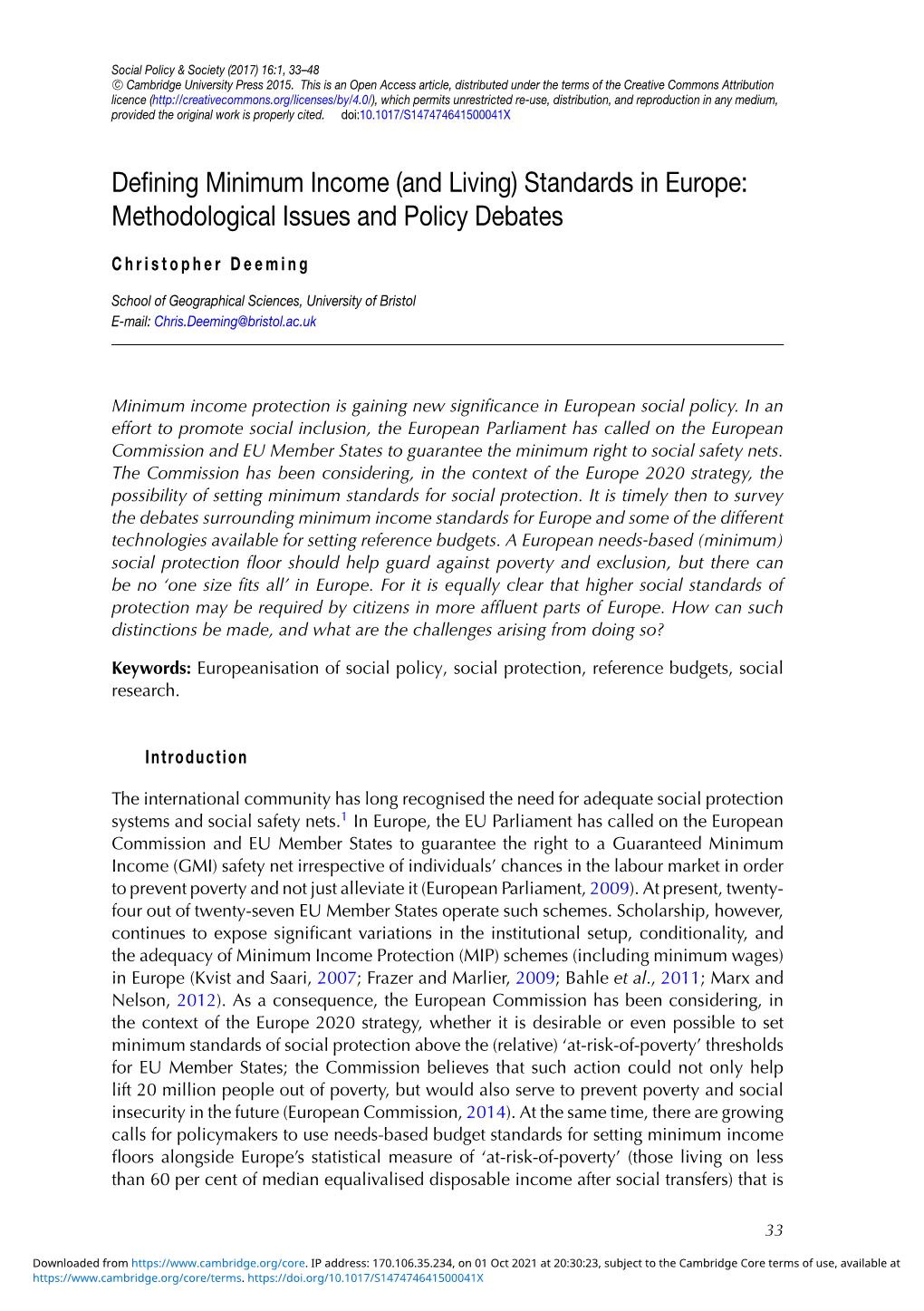 Defining Minimum Income (And Living) Standards in Europe