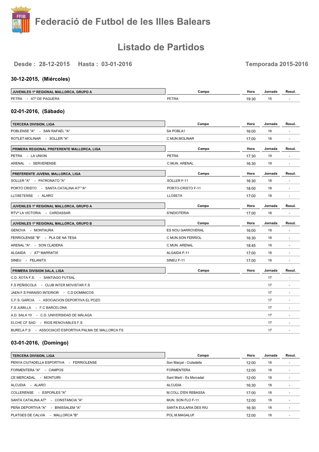 Federació De Futbol De Les Illes Balears Listado De Partidos