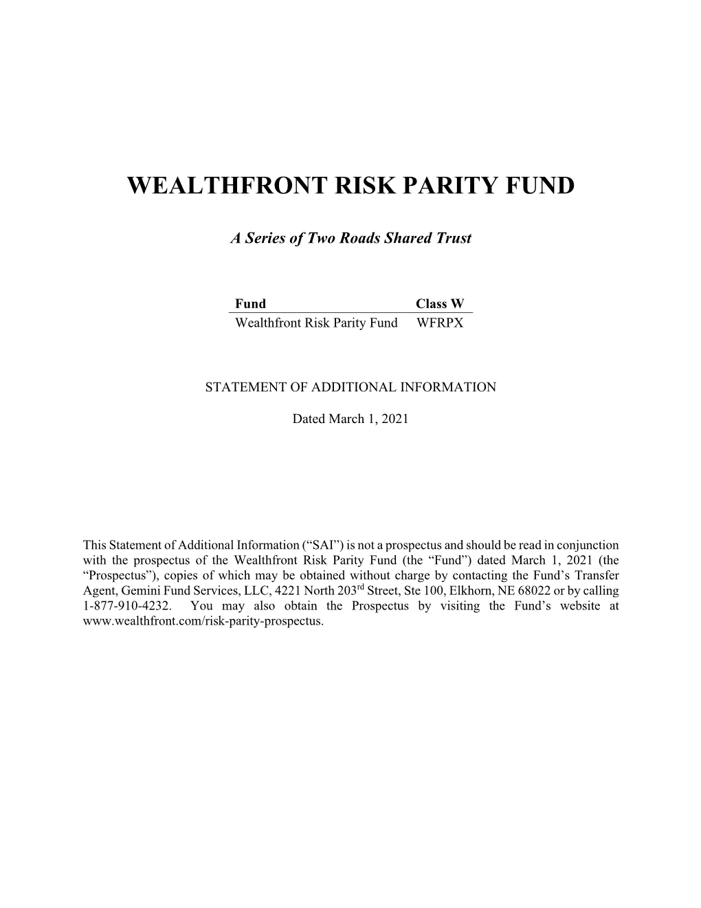 Wealthfront Risk Parity Fund