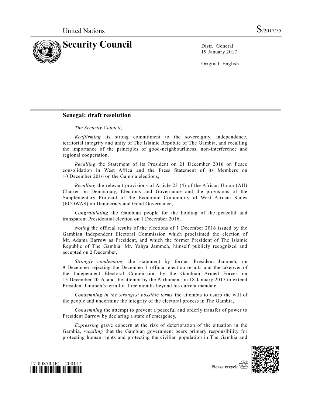 Security Council Distr.: General 19 January 2017