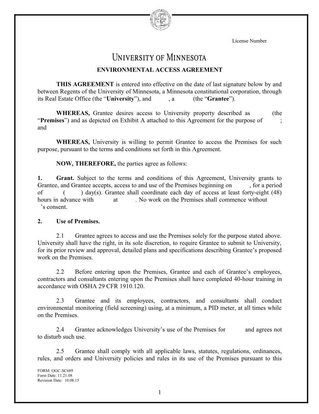 Environmental Access Agreement