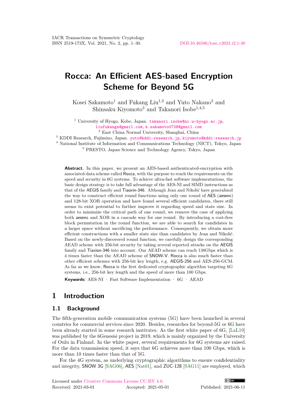 Rocca: an Efficient AES-Based Encryption Scheme for Beyond 5G