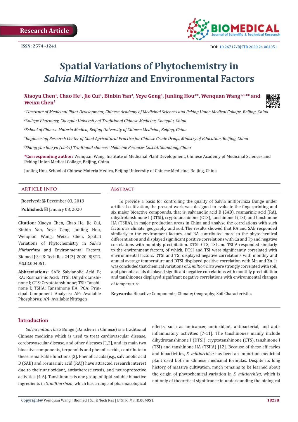 Spatial Variations of Phytochemistry in Salvia Miltiorrhiza and Environmental Factors