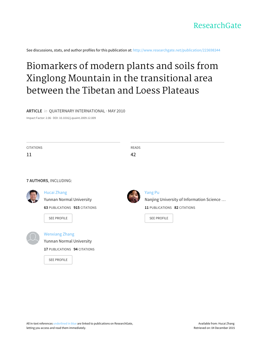 Biomarkers of Modern Plants and Soils from Xinglong Mountain in the Transitional Area Between the Tibetan and Loess Plateaus