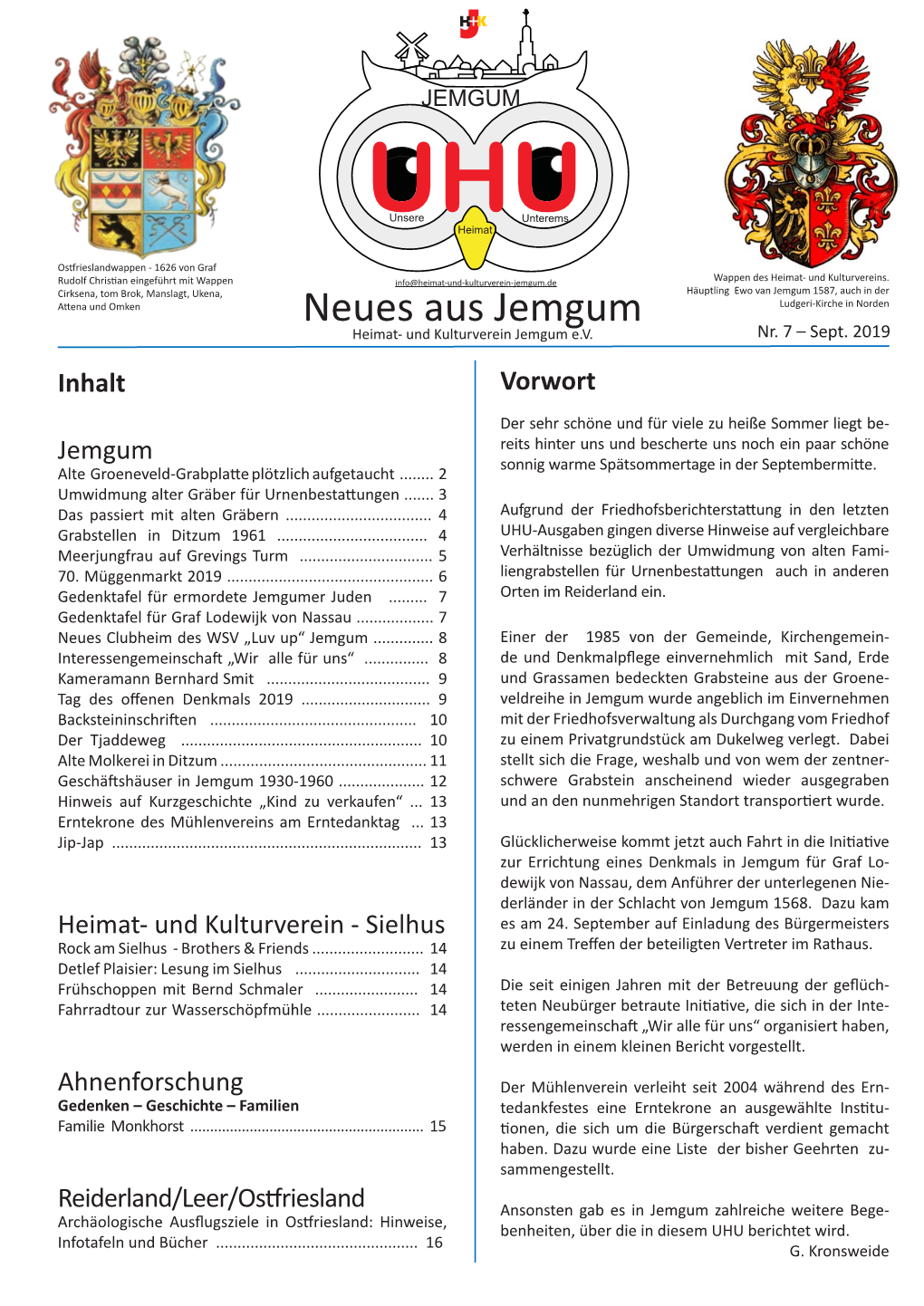 Uhuheimat Ostfrieslandwappen - 1626 Von Graf Rudolf Christian Eingeführt Mit Wappen Info@Heimat-Und-Kulturverein-Jemgum.De Wappen Des Heimat- Und Kulturvereins