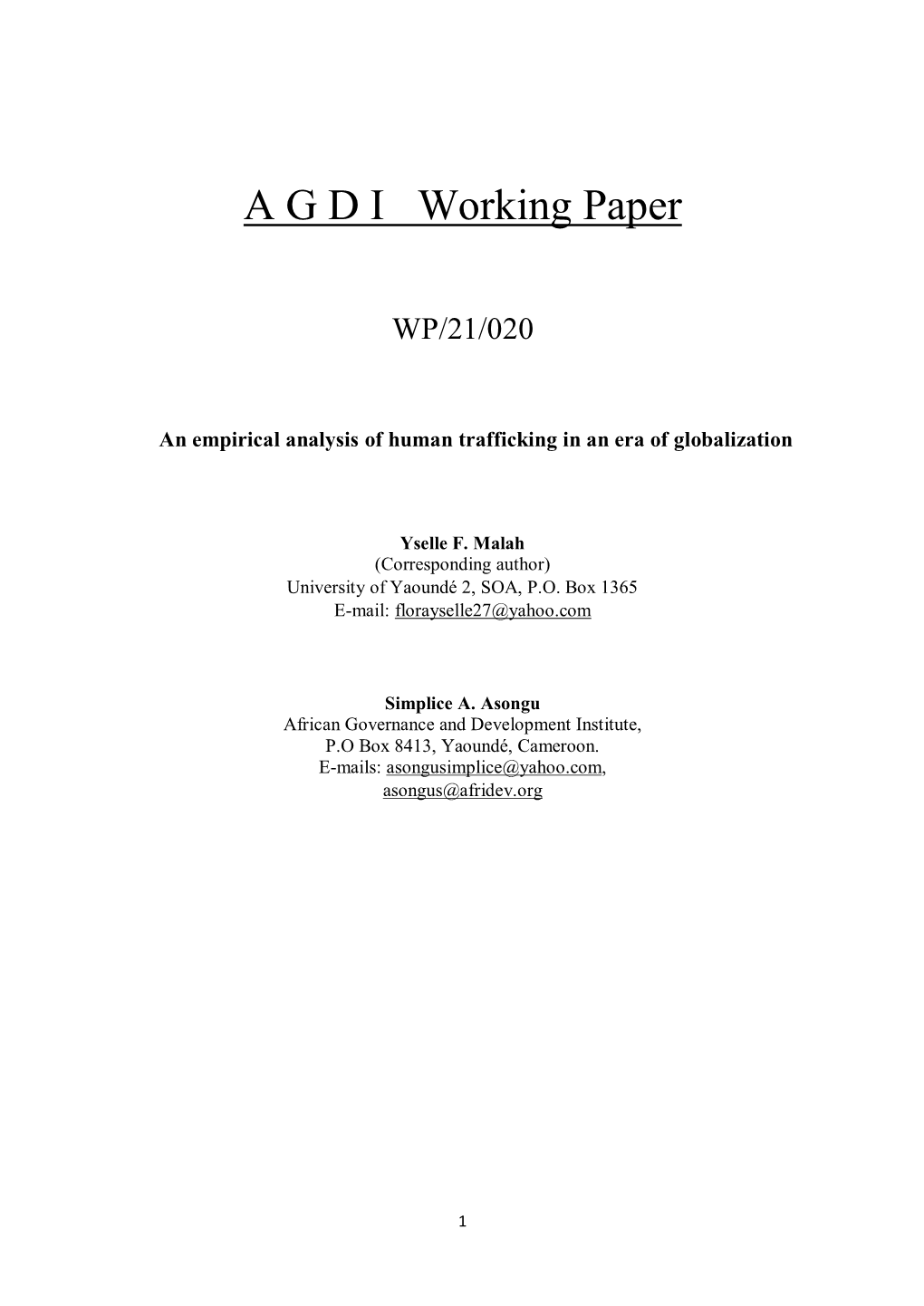 A G D I Working Paper