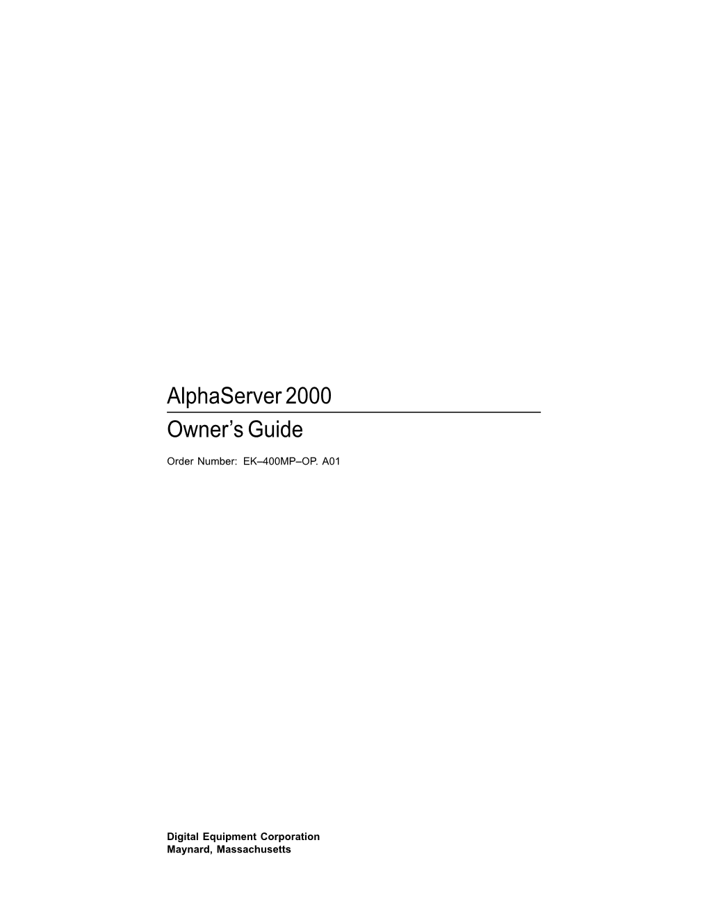 Alphaserver 2000 Owner's Guide