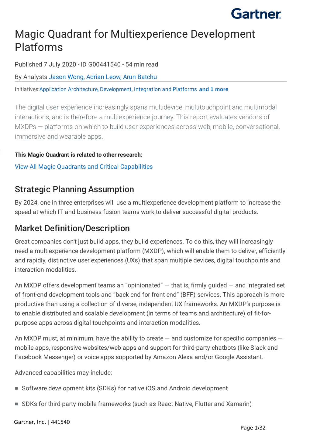 Magic Quadrant for Multiexperience Development Platforms