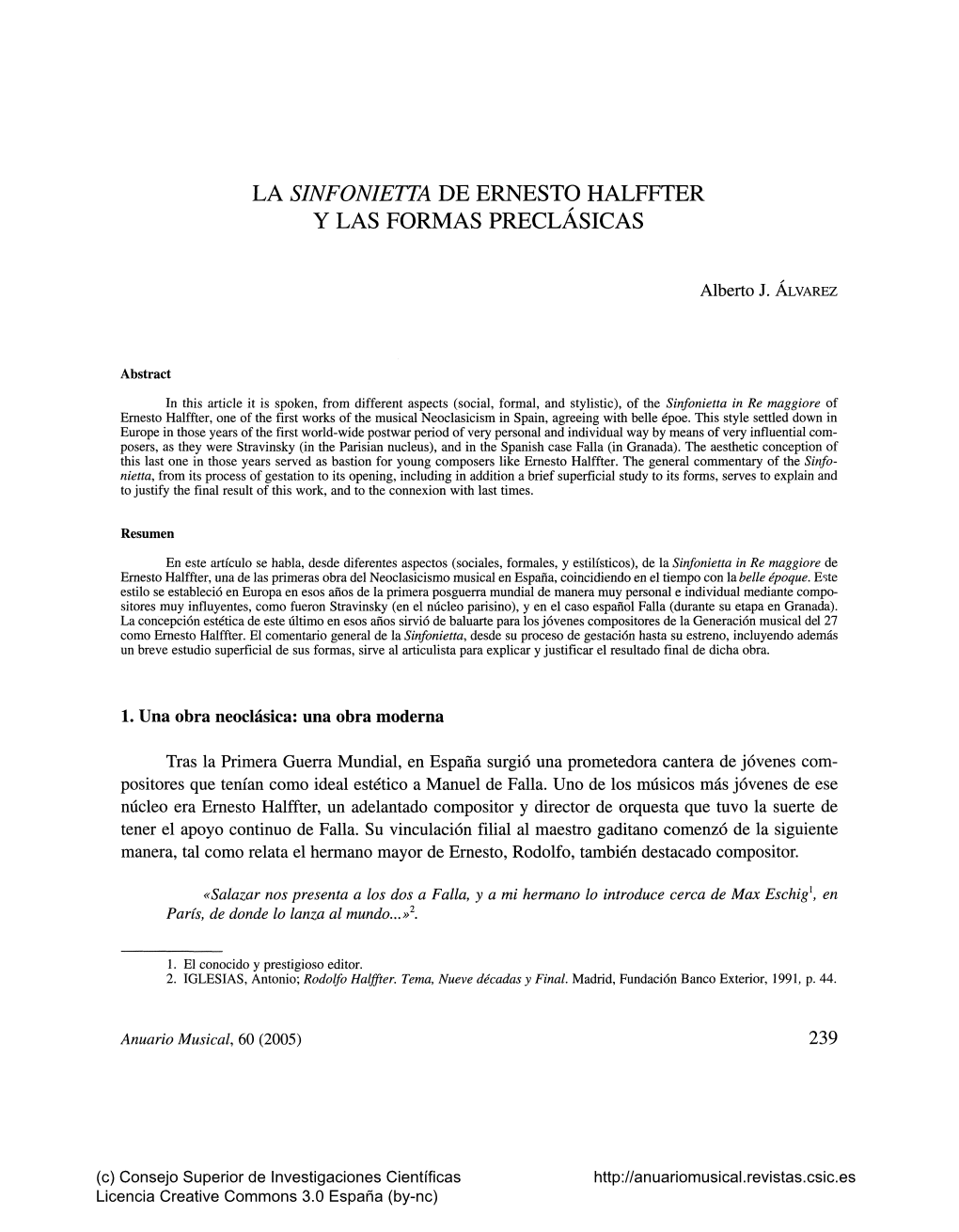 La Sinfonietta De Ernesto Halffter Y Las Formas Preclásicas