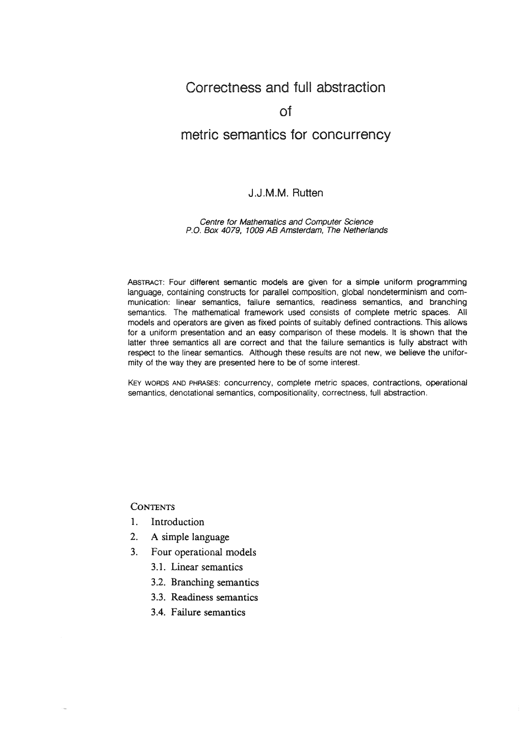 Correctness and Full Abstraction of Metric Semantics for Concurrency