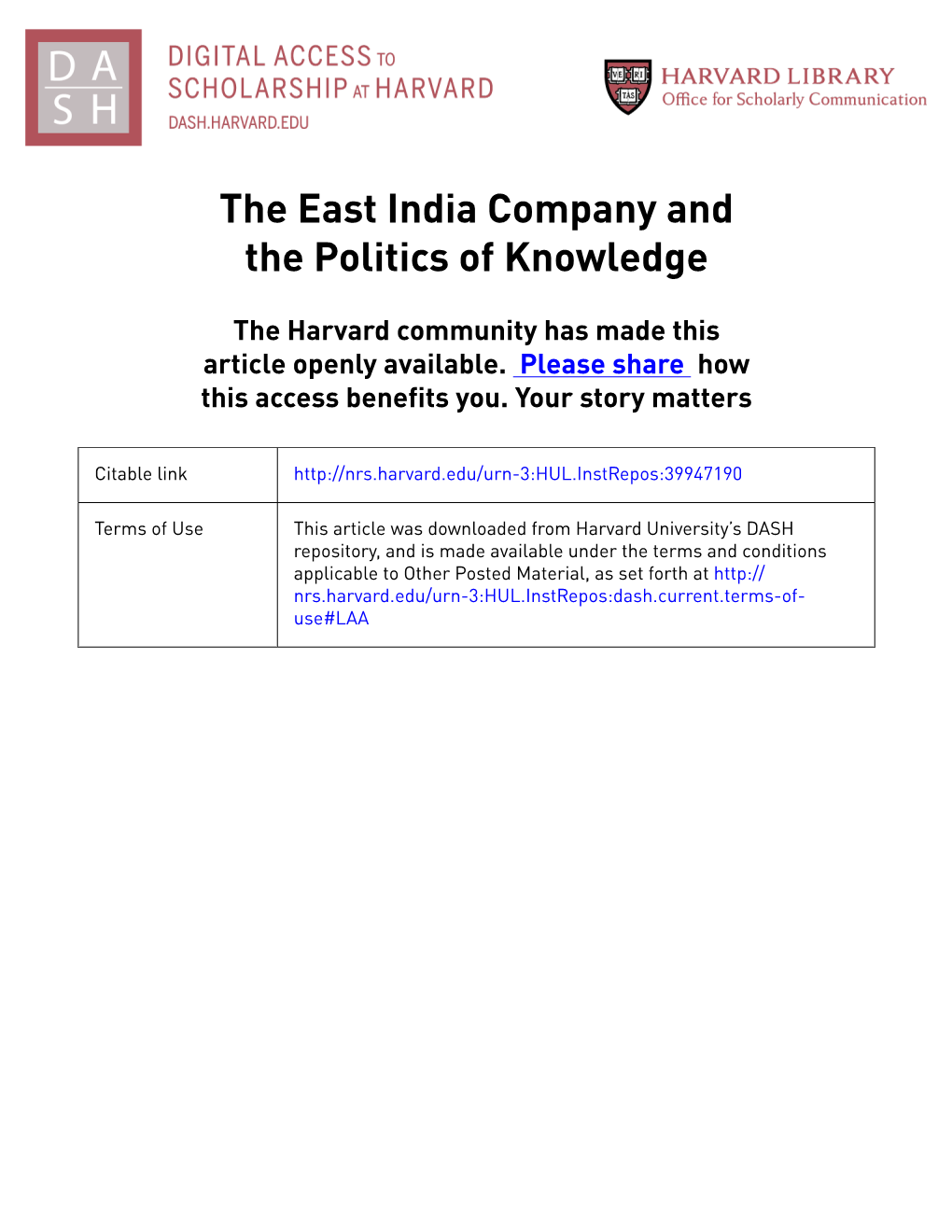 The East India Company and the Politics of Knowledge