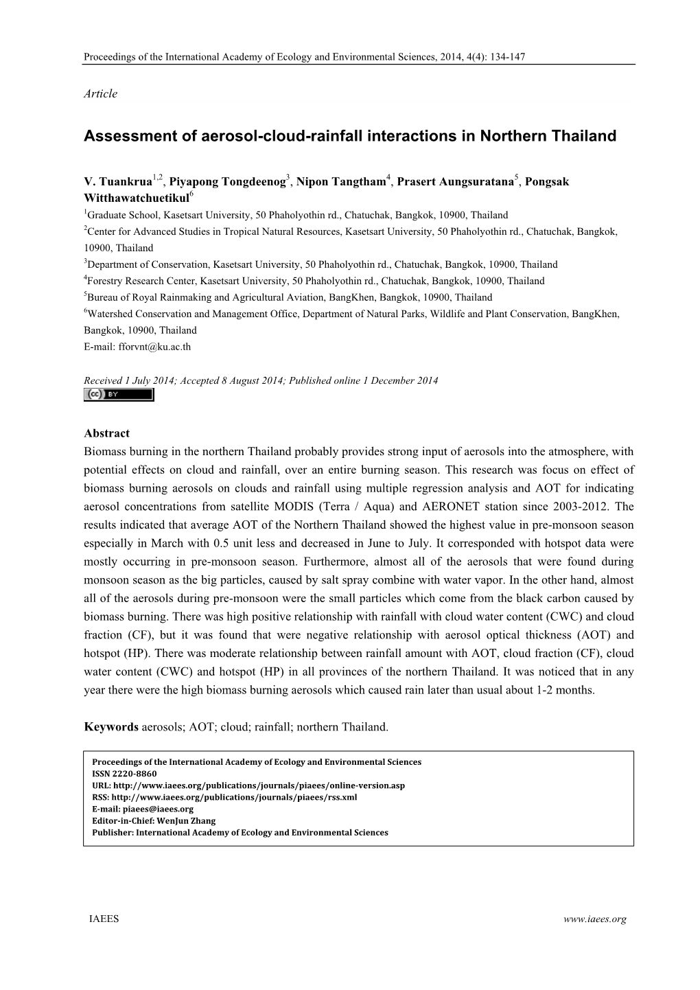 Assessment of Aerosol-Cloud-Rainfall Interactions in Northern Thailand