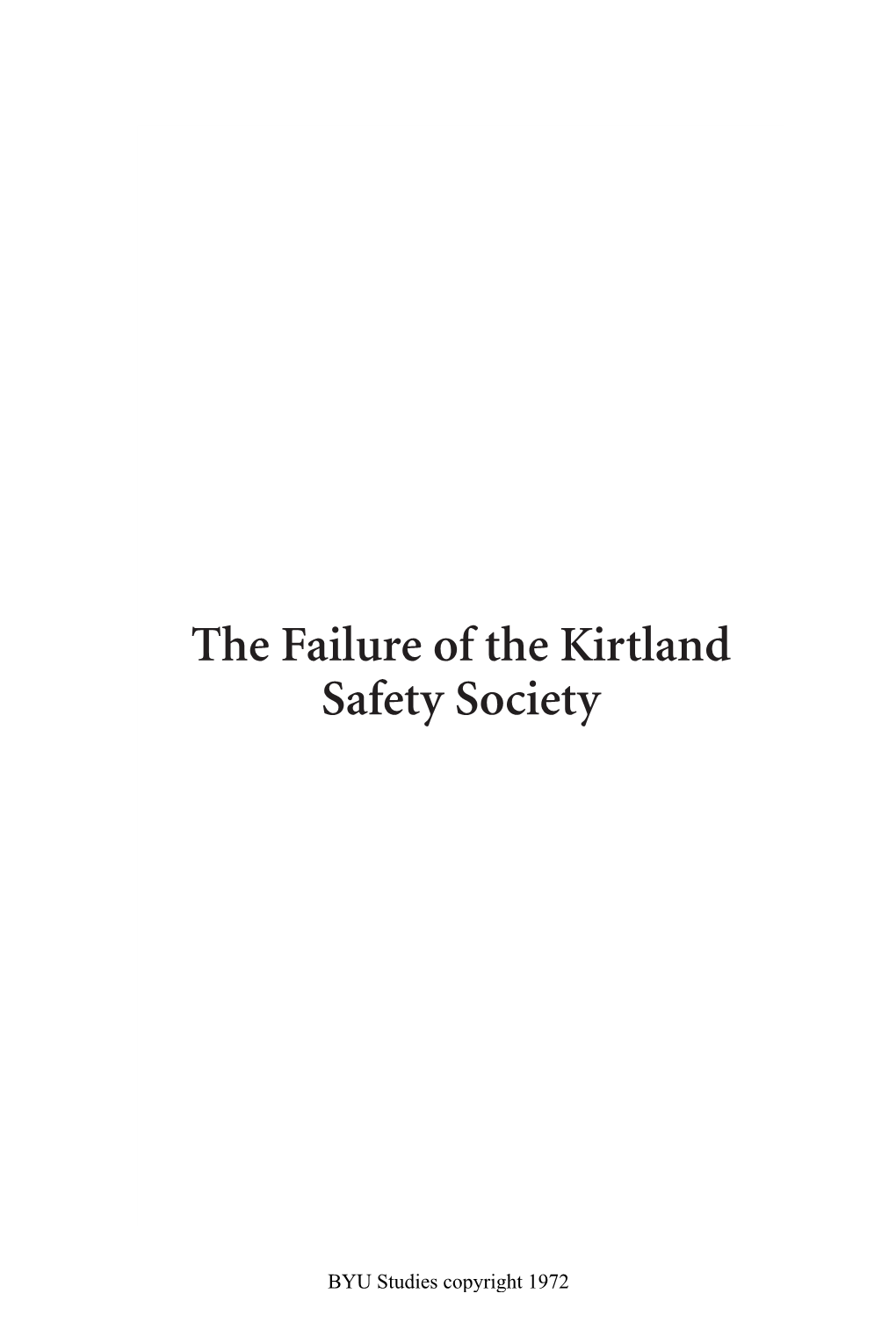 The Failure of the Kirtland Safety Society