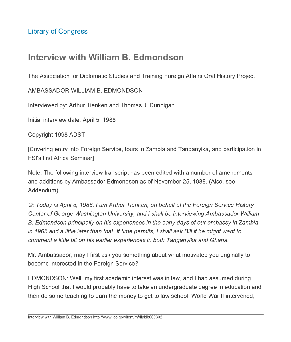 Interview with William B. Edmondson