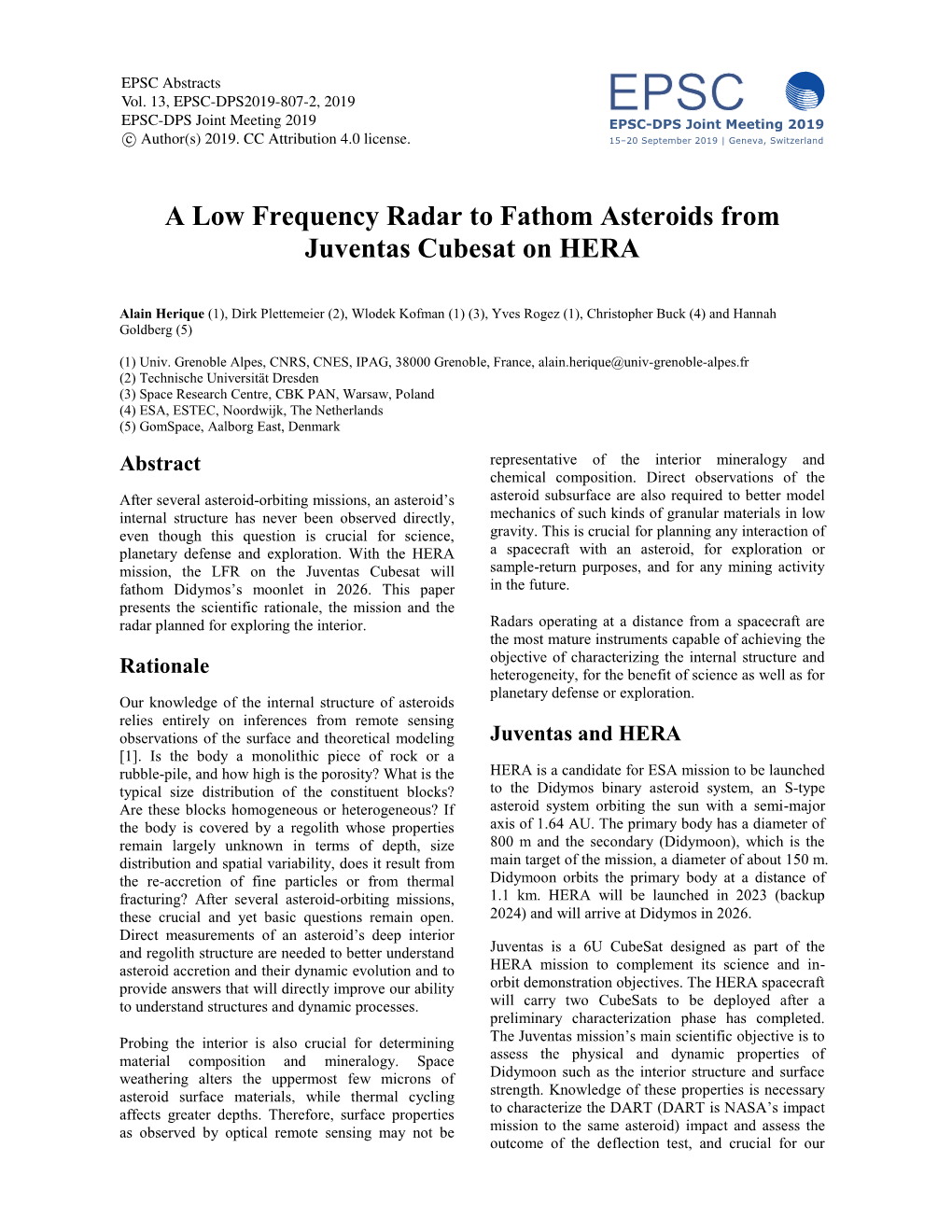 A Low Frequency Radar to Fathom Asteroids from Juventas Cubesat on HERA