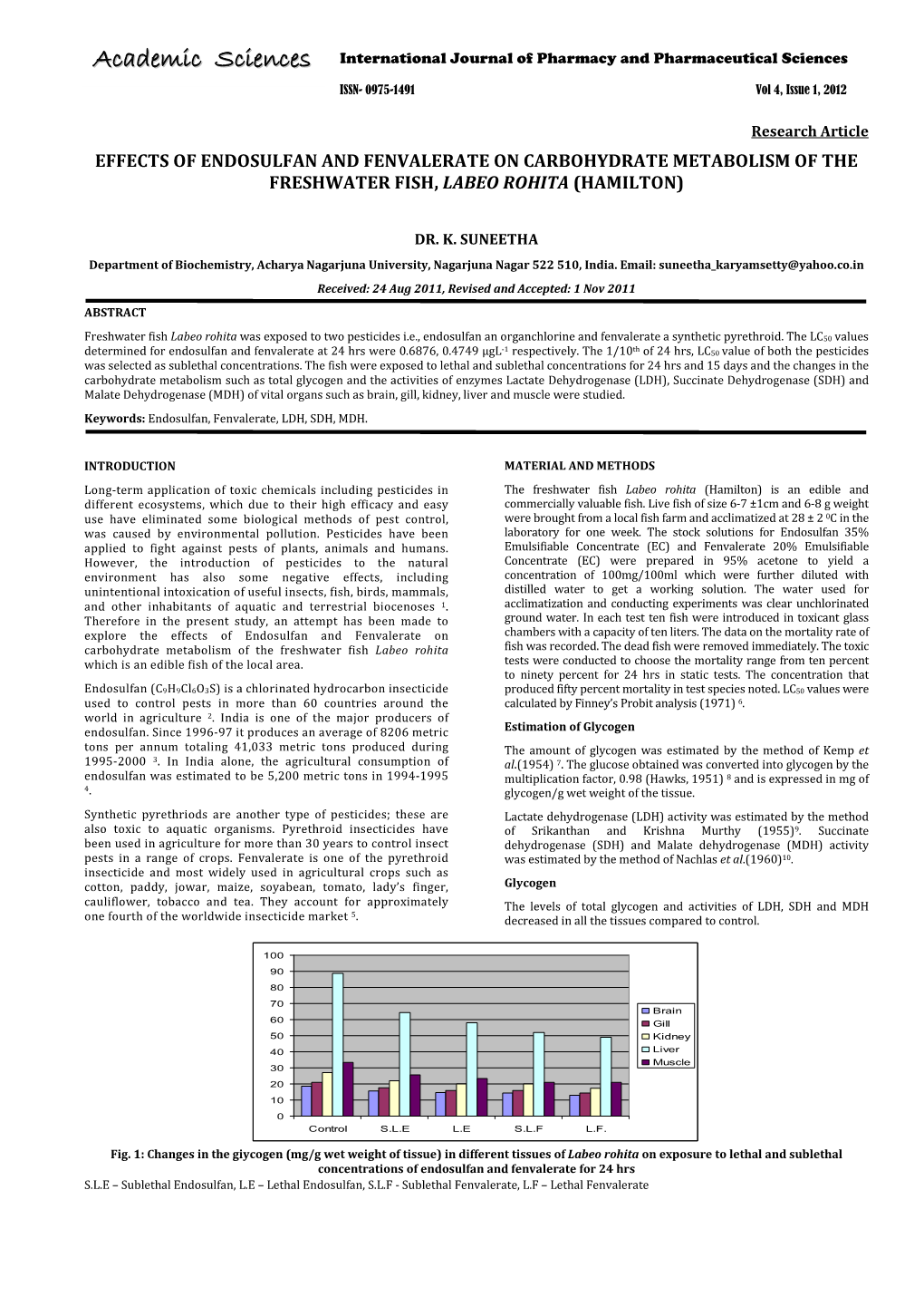 Effects of Endosulfan and Fenvalerate on Carbohydrate Metabolism of the Freshwater Fish, Labeo Rohita (Hamilton)