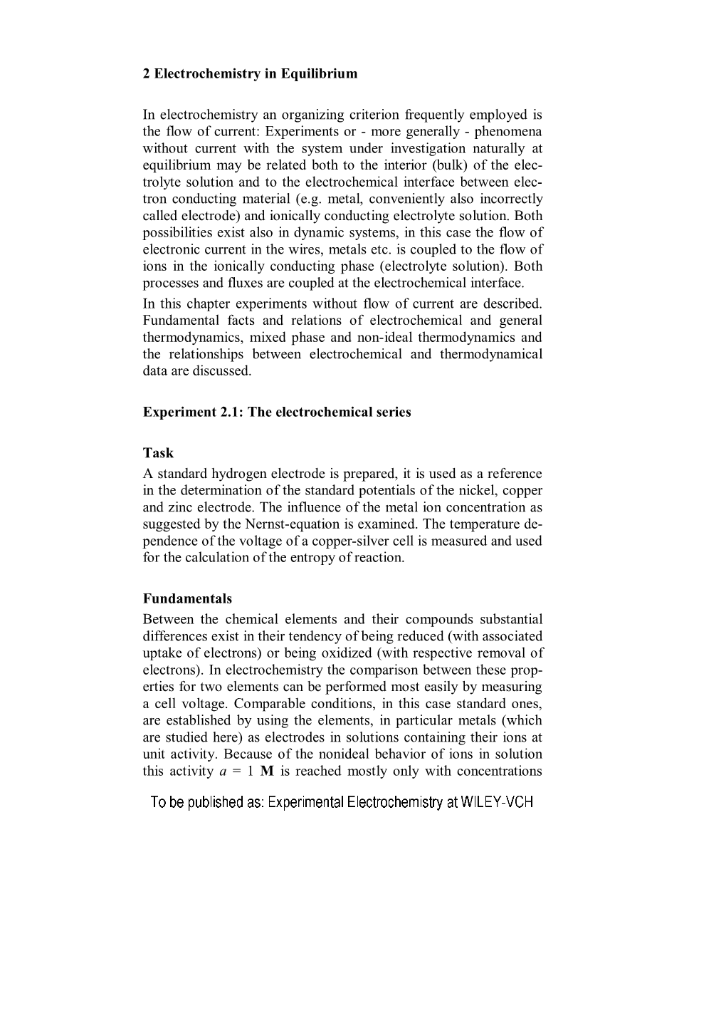 2 Electrochemistry in Equilibrium