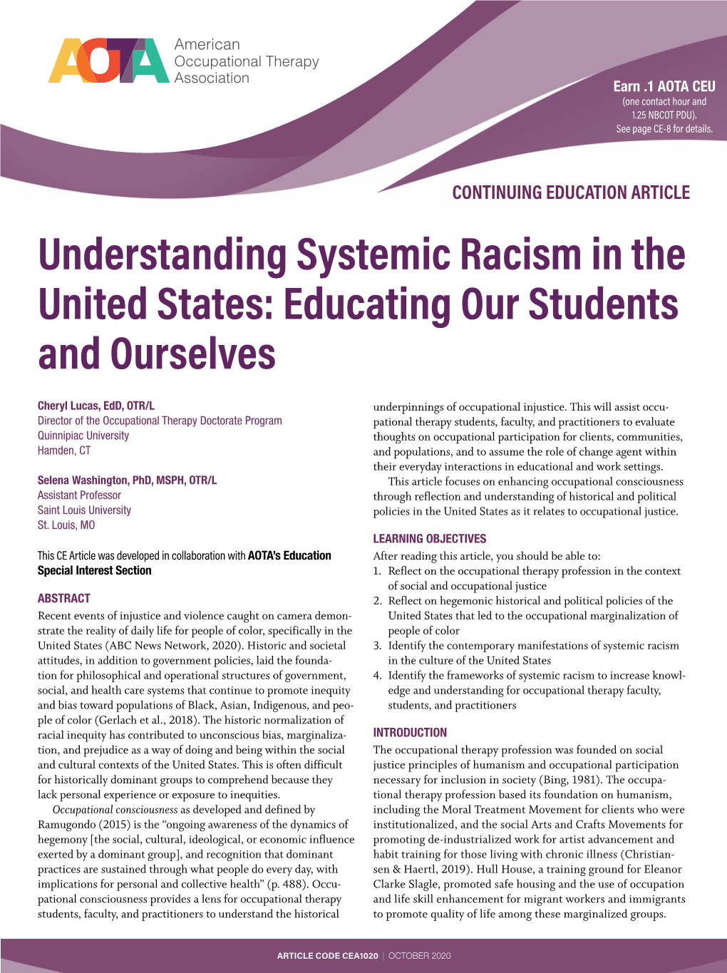 Understanding Systemic Racism in the United States: Educating Our Students and Ourselves