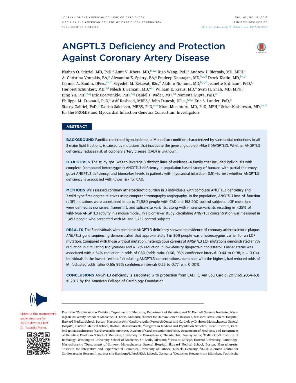 ANGPTL3 Deficiency and Protection Against Coronary Artery Disease