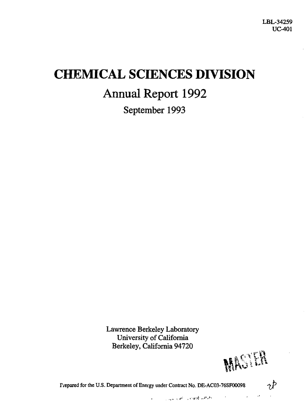 CHEMICAL SCIENCES DIVISION Annual Report 1992 September 1993