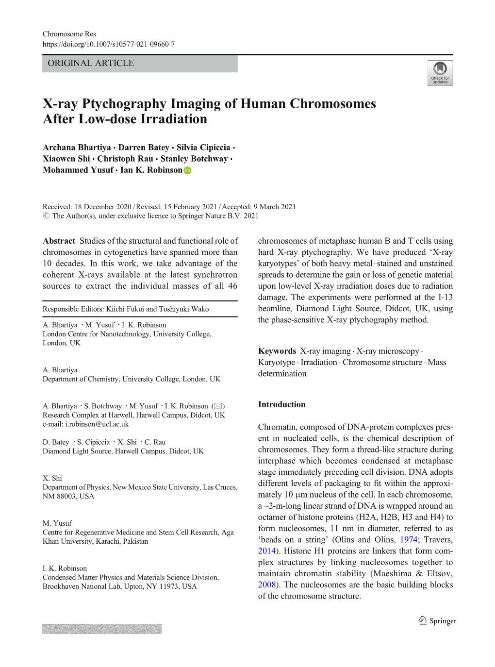 X-Ray Ptychography Imaging of Human Chromosomes After Low-Dose Irradiation