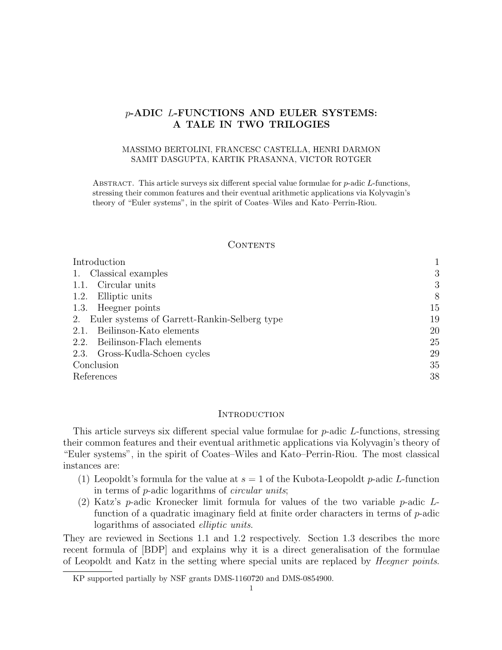 P-ADIC L-FUNCTIONS and EULER SYSTEMS: a TALE in TWO TRILOGIES