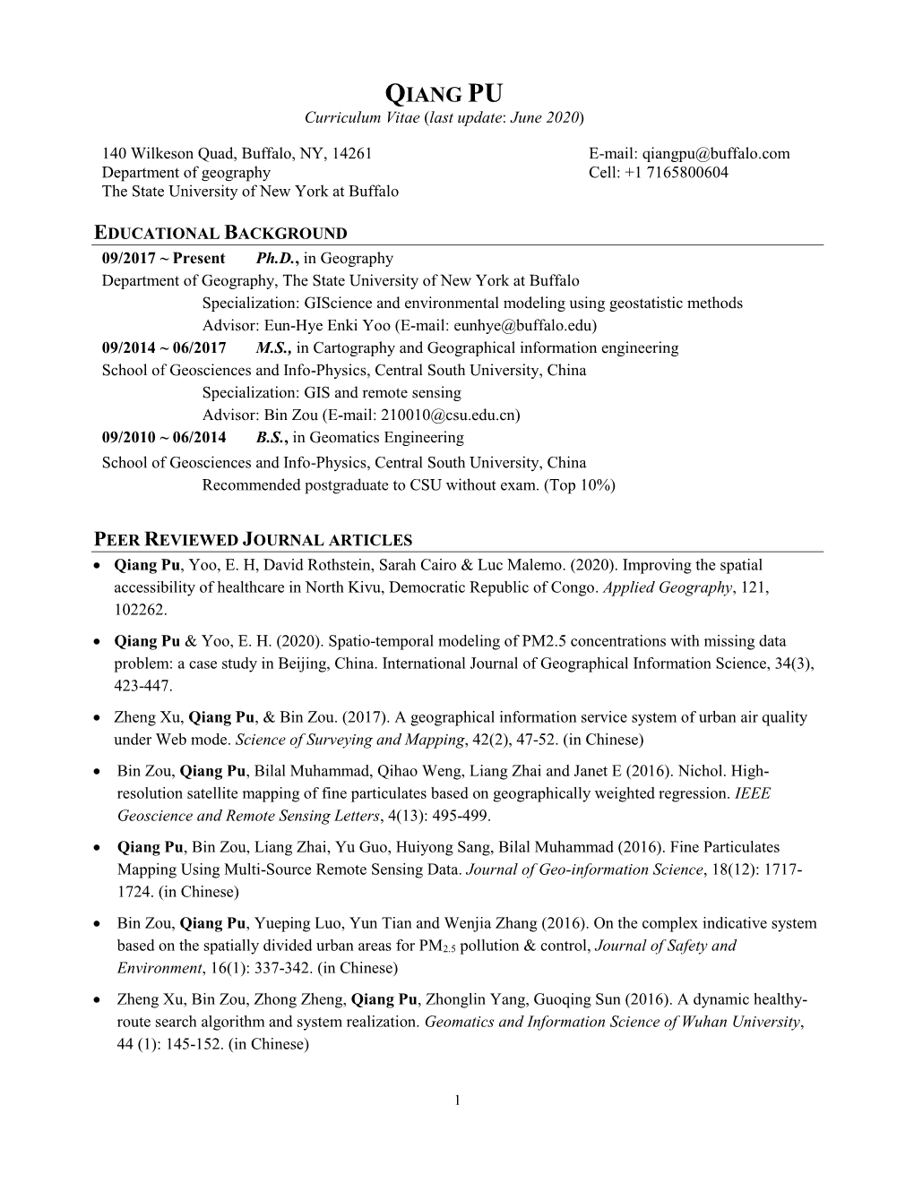 QIANG PU Curriculum Vitae (Last Update: June 2020)