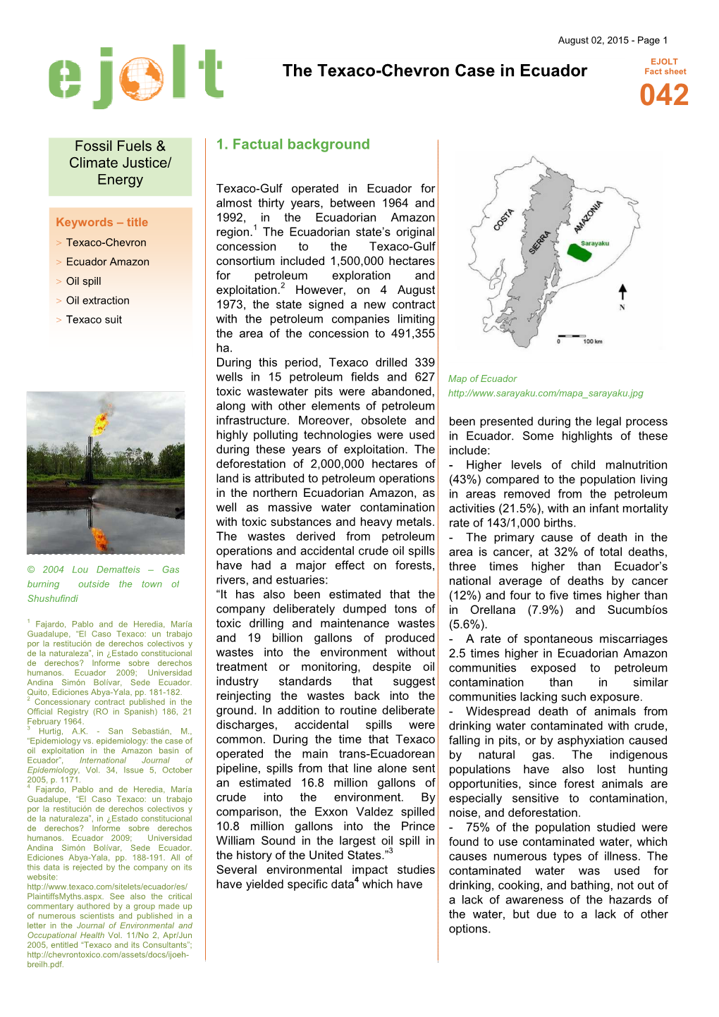 The Texaco-Chevron Case in Ecuador Fact Sheet 042