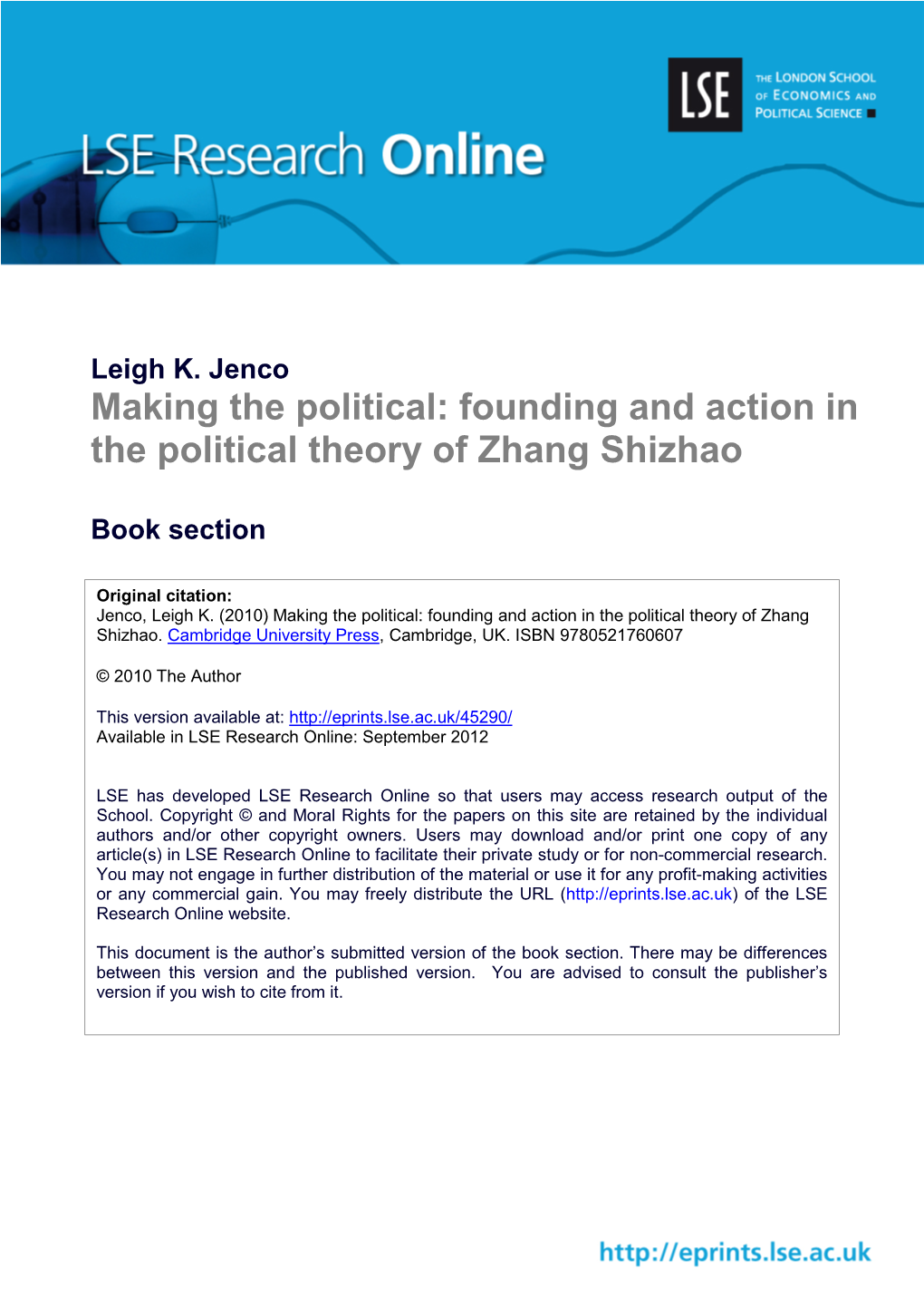Founding and Action in the Political Theory of Zhang Shizhao