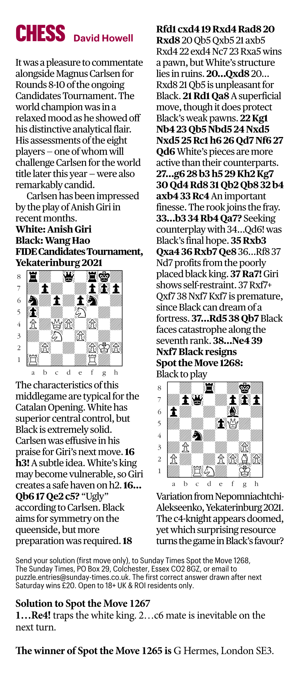 Last Week's Solutions Chess Bridge