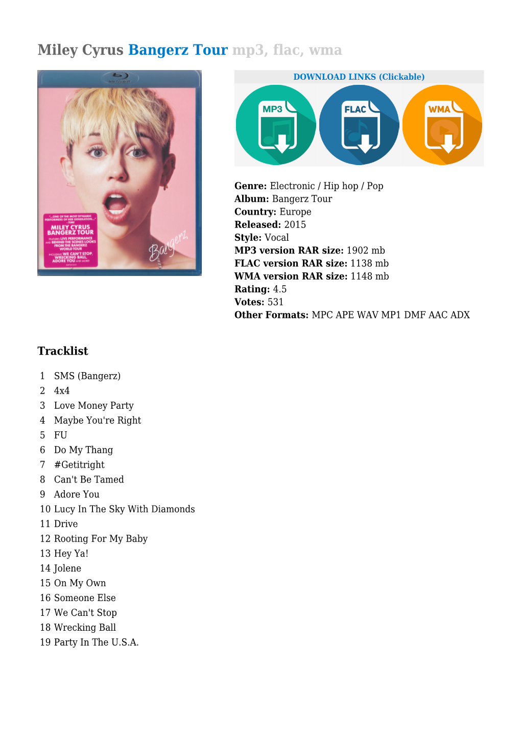 Miley Cyrus Bangerz Tour Mp3, Flac, Wma