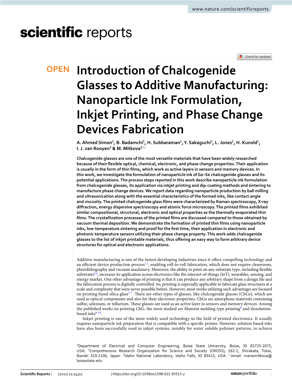 Nanoparticle Ink Formulation, Inkjet Printing, and Phase Change Devices Fabrication A