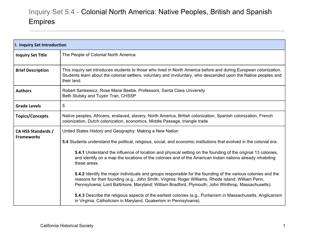 Colonial North America: Native Peoples, British and Spanish ​ Empires