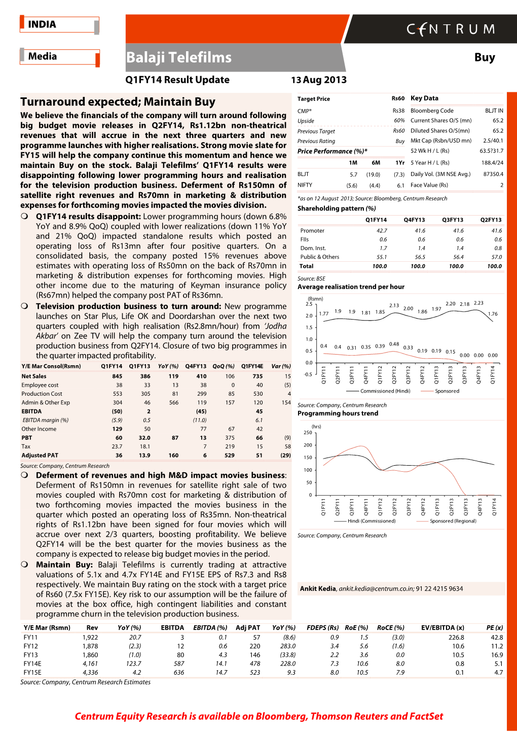 Balaji Telefilms Buy Q 1FY1 4 Result Update 13 Aug 20 1 3