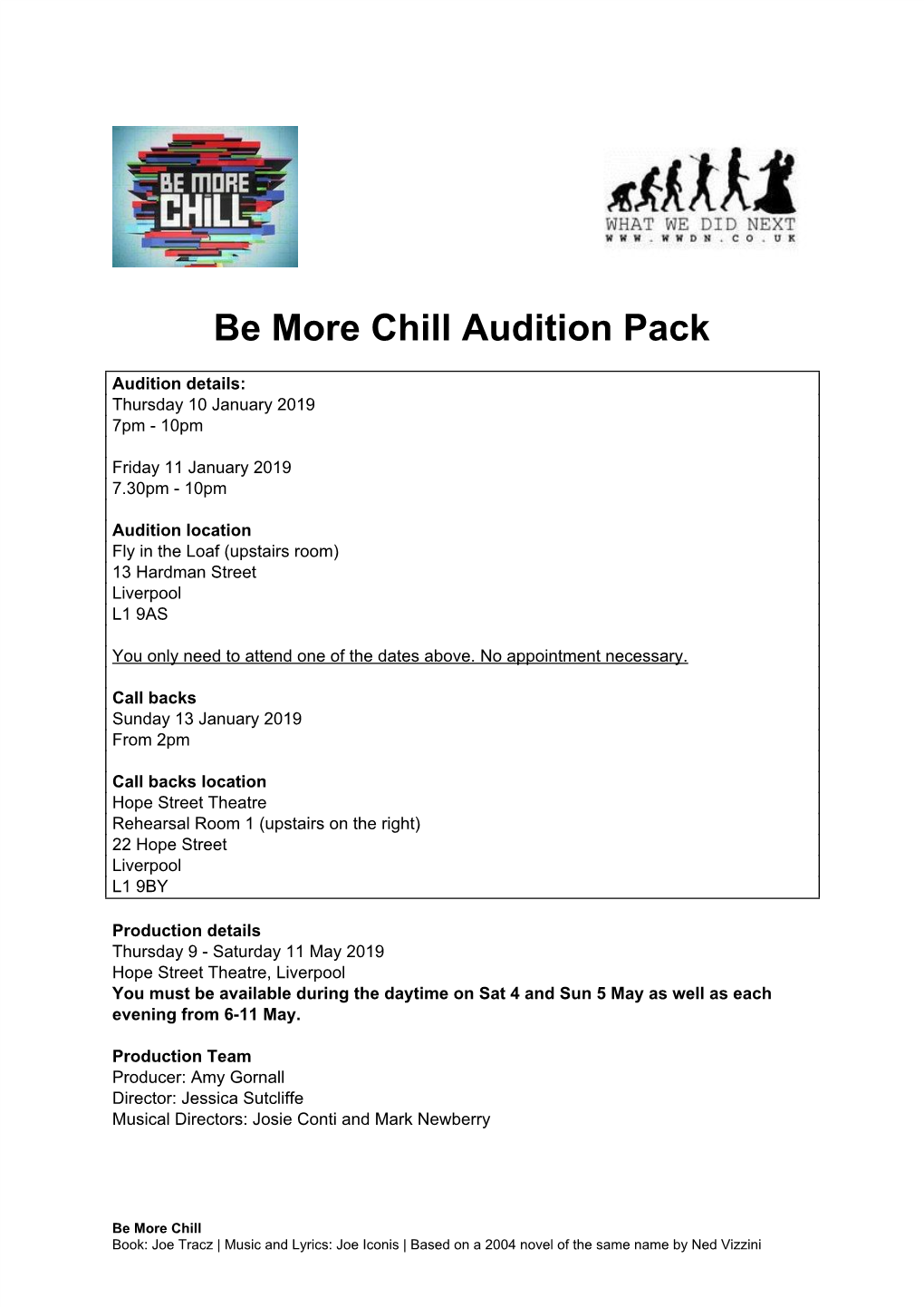Be More Chill Audition Pack