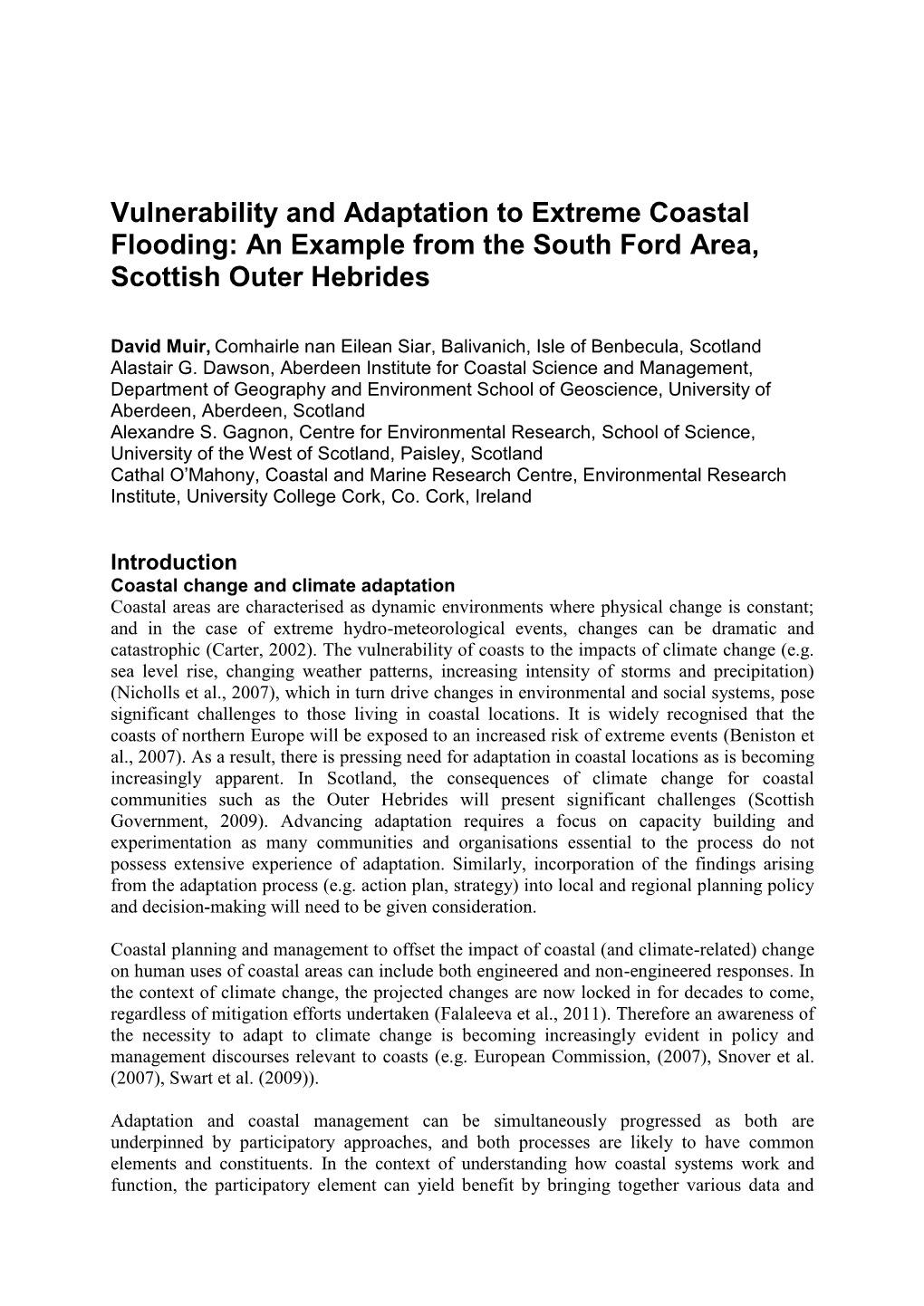 Muir Et Al. 2014. Vulnerability & Adaptation to Extreme