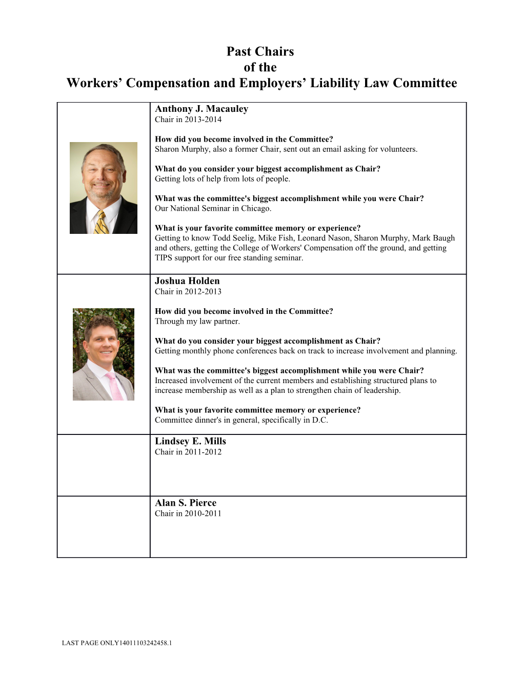 Workers Compensation and Employers Liability Law Committee