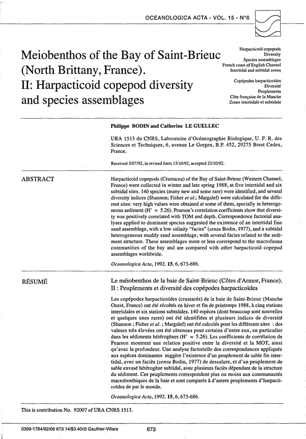 Harpacticoid Copepod Diversity and Species Assemblages