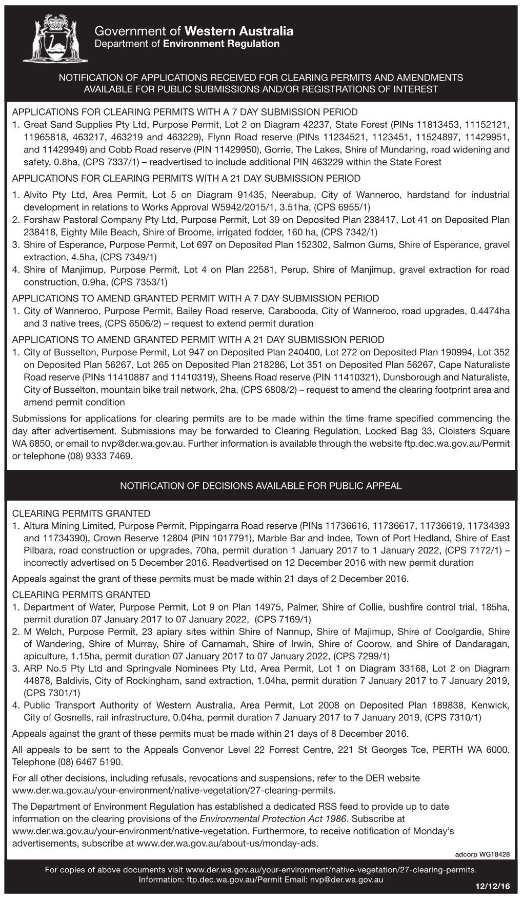 Government of Western Australia Department of Environment Regulation