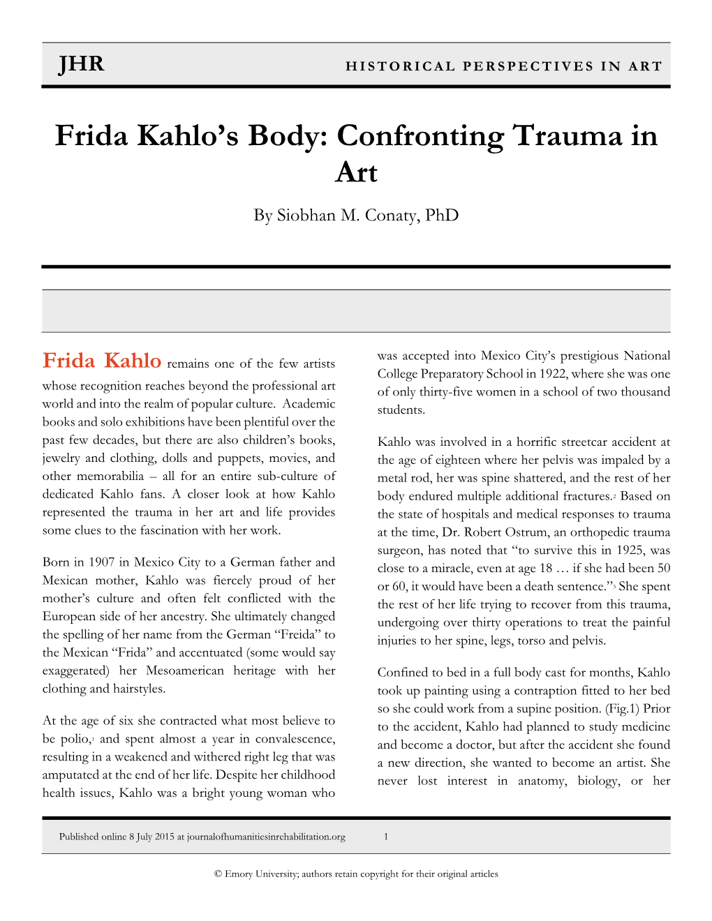 Frida Kahlo's Body: Confronting Trauma In