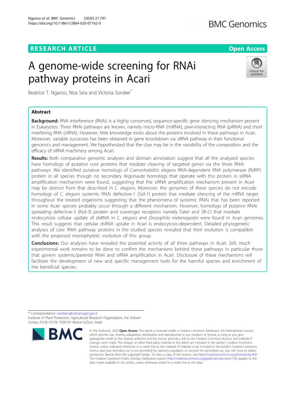 A Genome-Wide Screening for Rnai Pathway Proteins in Acari Beatrice T