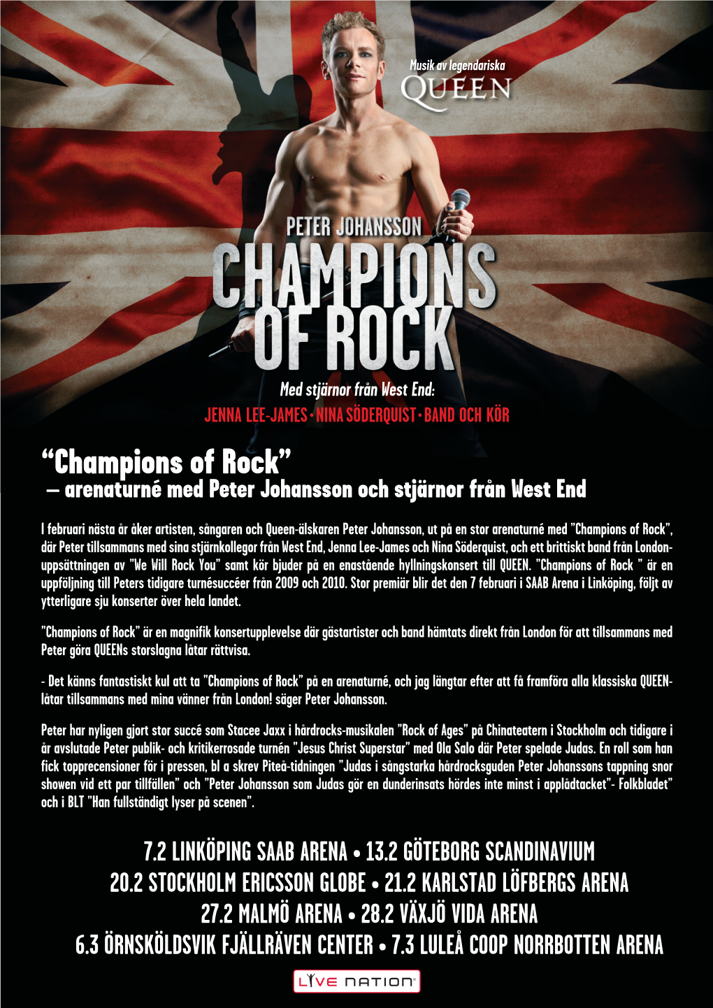 “Champions of Rock” – Arenaturné Med Peter Johansson Och Stjärnor Från West End