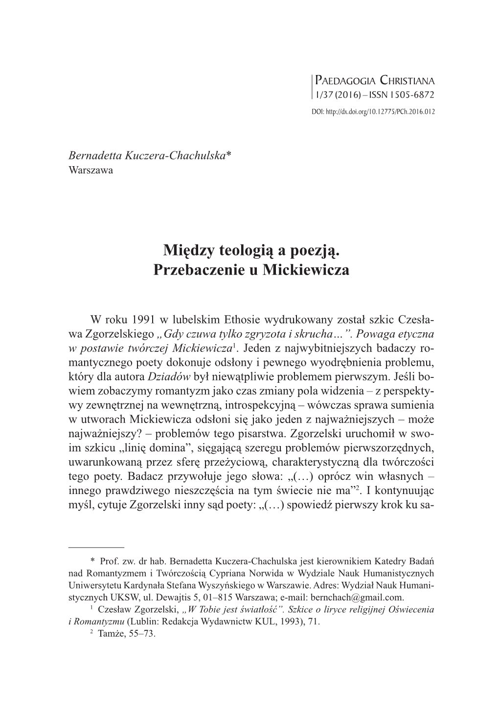 Między Teologią a Poezją. Przebaczenie U Mickiewicza