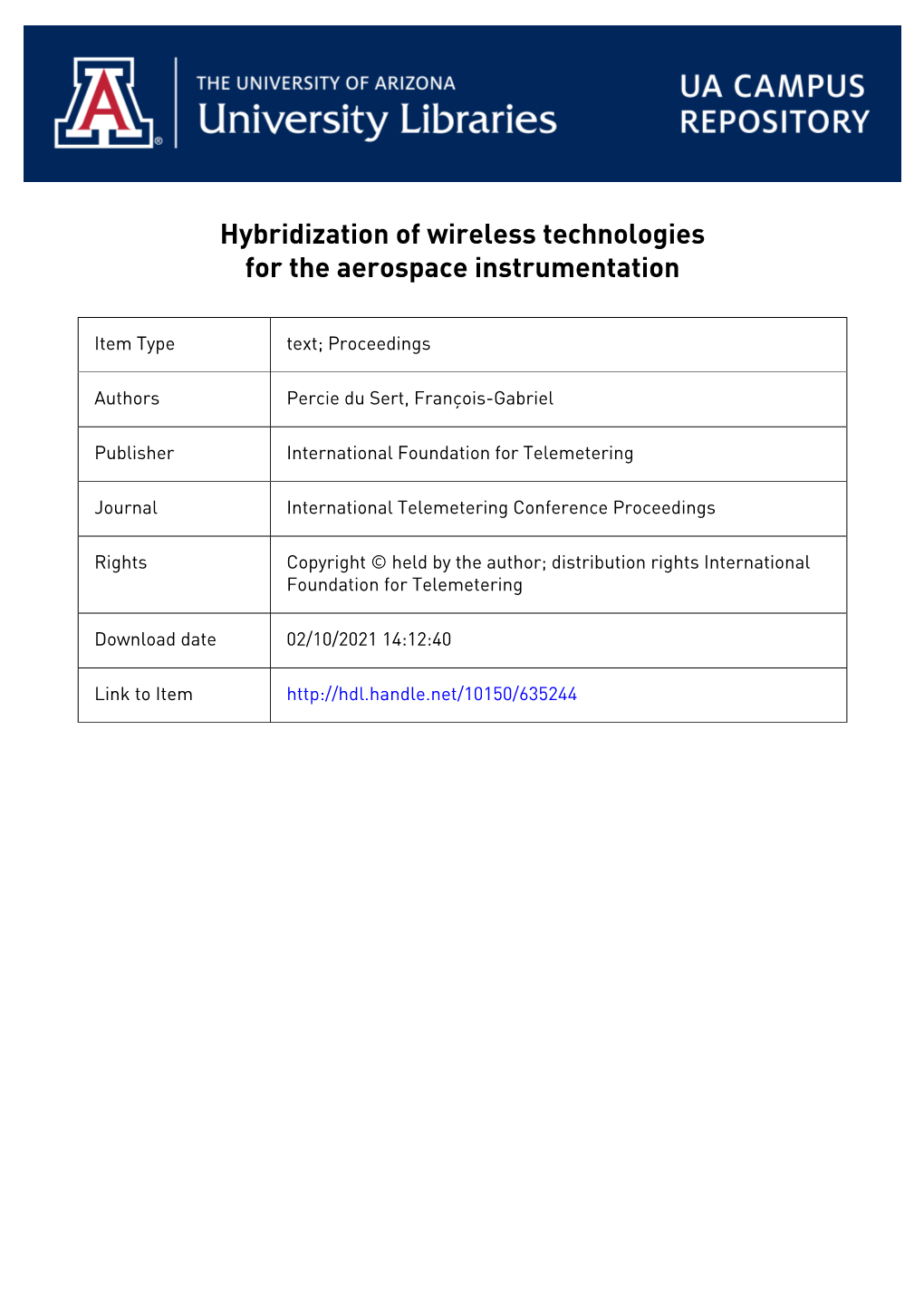 Hybridization of Wireless Technologies for the Aerospace Instrumentation