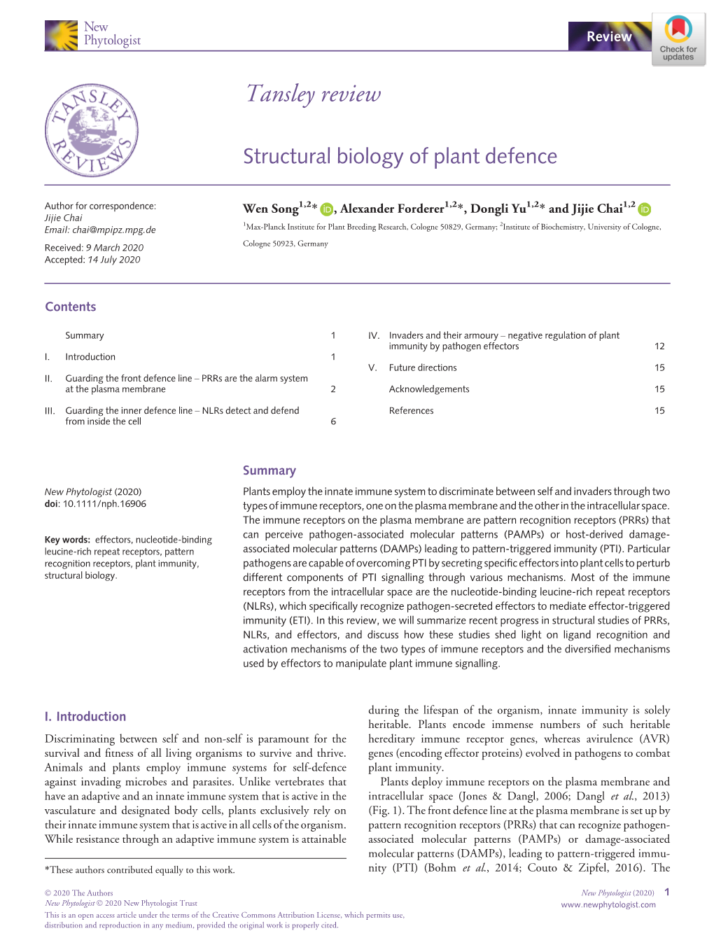 Structural Biology of Plant Defence