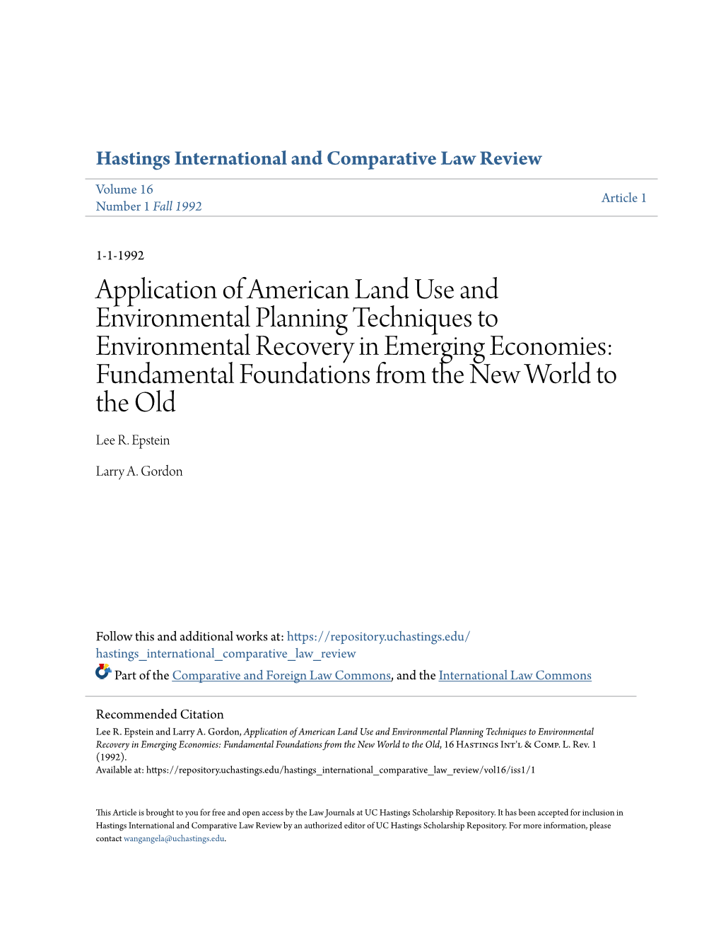 Application of American Land Use and Environmental Planning