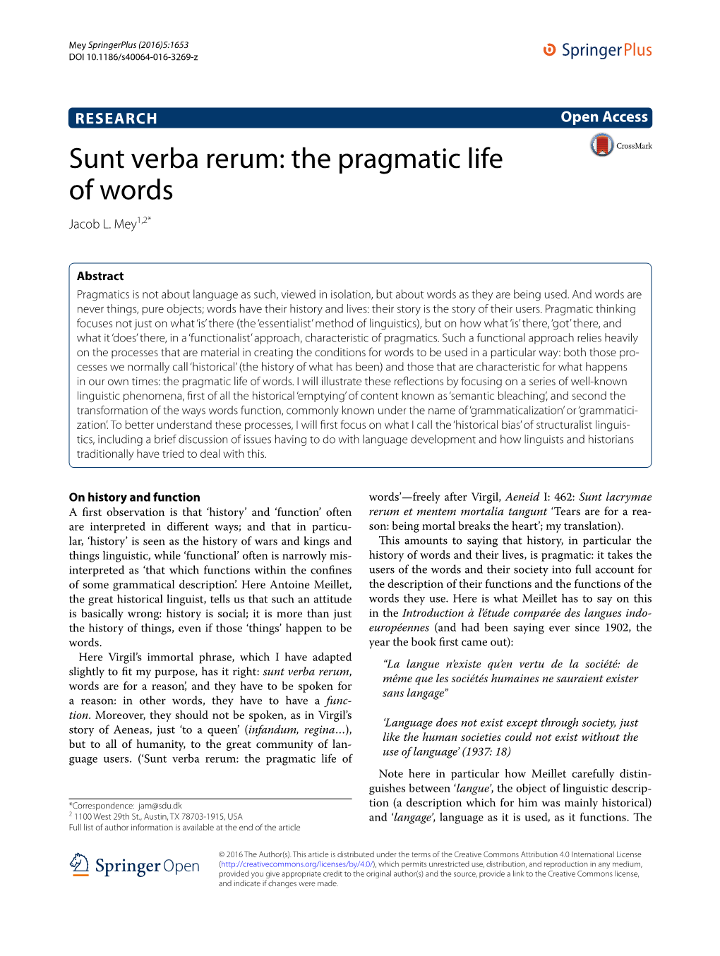 Sunt Verba Rerum: the Pragmatic Life of Words Jacob L