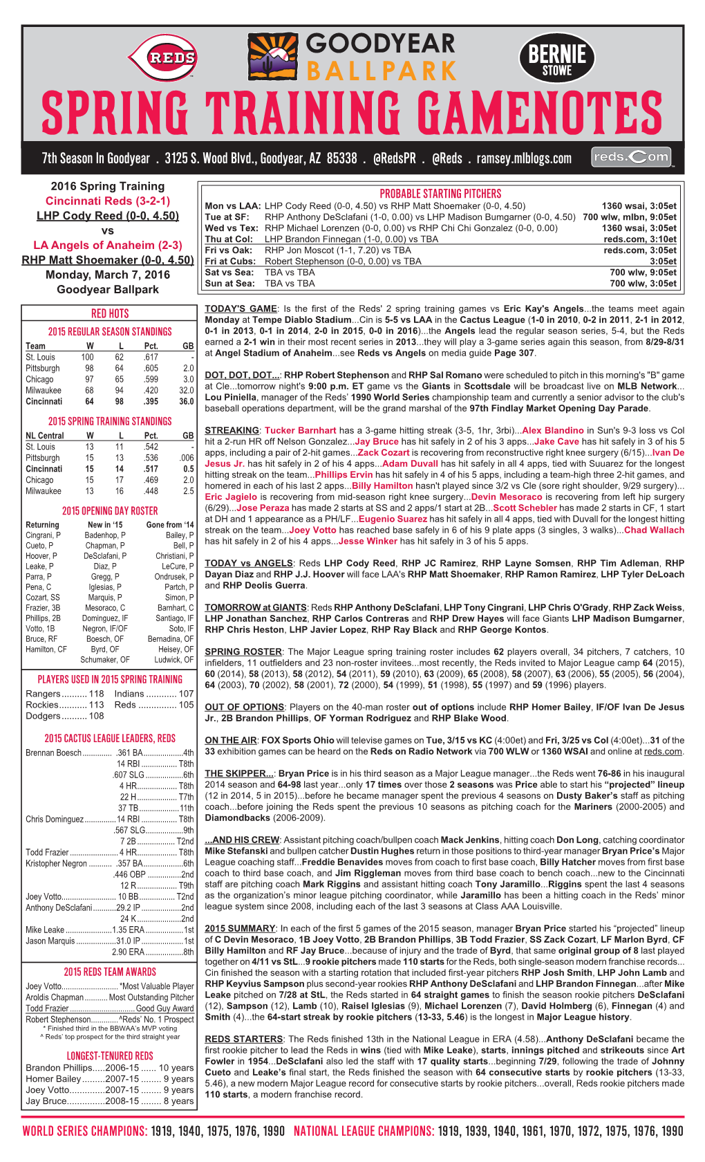 SPRING TRAINING GAMENOTES 7Th Season in Goodyear